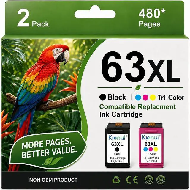 Main image of 63XL Ink Cartridge Combo Pack, 2-Pack Black and Tri-Color Replacement for HP 63XL 63 Works with DeskJet 1110 2130 3630 3831 4650 Envy 4512 4520 4525 OfficeJet 5255 5258