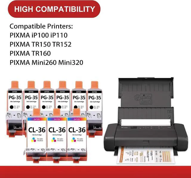 Alt view image 2 of 6 - PGI-35 CLI-36 Black and Color Ink Cartridge 9 Pack (6 Black+3 Tri-Color) Replacement for Canon 35 36 TR150 Ink Cartridge Compatible PIXMA iP100 iP110 TR150 TR160 PIXMA mini260 mini320 Printer