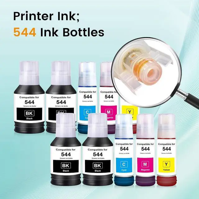 Alt view image 4 of 7 - T544 Ink Refill Bottles Compatible with EPS 544 Refill Ink T544120 T544220 T544320 T544420 for L1210 L1250 L3110 L3150 L3160 L3210 L3250 L3251 L3260 L5290 L5590 (4BK 2C 2M 2Y, 10 Pack)