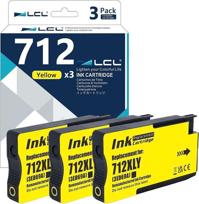 Main image of LCL Compatible 712 712XL Yellow High Yield 29-ml 3-Pack Ink Cartridge (3ED79A) Replacement for HP 712 DesignJet T650, T630, T250,T230, T210 & Studio Plotter Printers