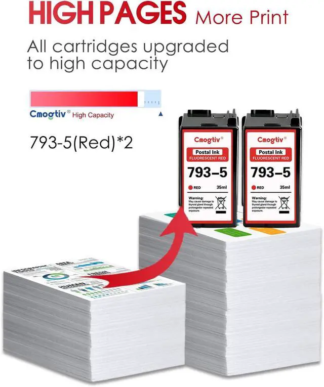 Alt view image 6 of 7 - 793-5 Red Ink Cartridge 2-Pack Replacement for Pitney Bowes 793-5 Red Ink