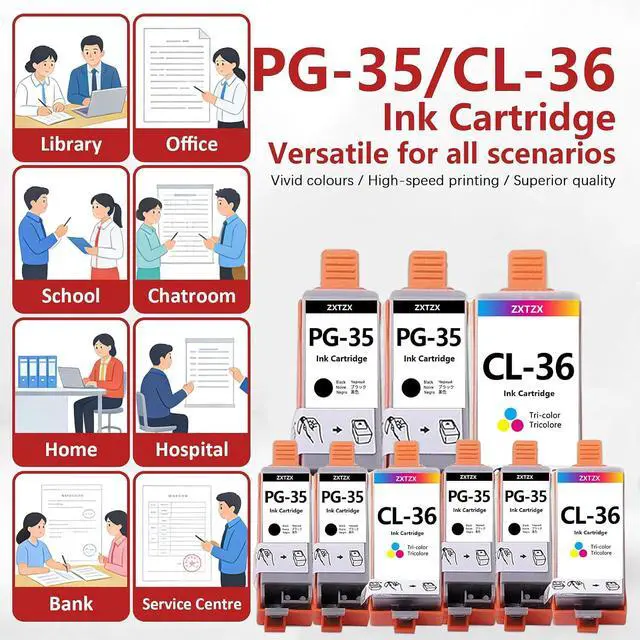 Alt view image 6 of 6 - PGI-35 CLI-36 Black and Color Ink Cartridge 9 Pack (6 Black+3 Tri-Color) Replacement for Canon 35 36 TR150 Ink Cartridge Compatible PIXMA iP100 iP110 TR150 TR160 PIXMA mini260 mini320 Printer