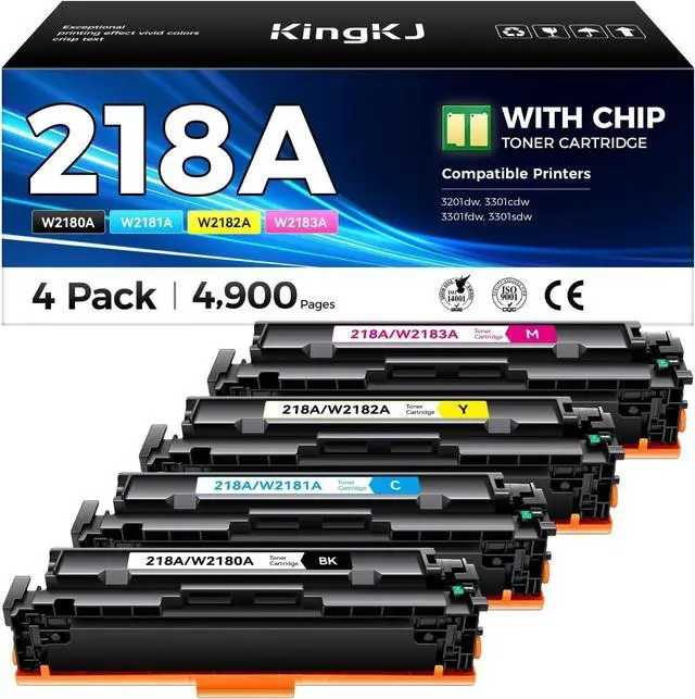 Main image of 218A Toner Cartridges Set with chip 4-Pack 3301fdw Replacement for HP 218A W2180A W2181A W2182A W2183A 218X W2180X Black Compatible with HP Color LaserJet Pro MFP 3301cdw 3301sdw 3201dw Printers Ink