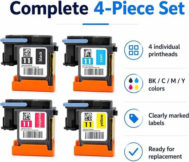 Alt view image 5 of 7 - GeTu HP 11 Printhead Replacement Kit for HP11 HP100 HP510 HP800 HP110 HP11 C4810A C4811A C4812A C4813A,Compatible Printer Head for HP Designjet 500 & 500 Plus Series,4 Packs(BK/C/M/Y)