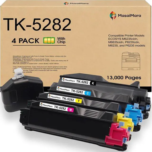 Main image of MasaiMara TK-5282 TK5282 TK-5282K TK-5282C TK-5282Y TK-5282M Compatible Toner Cartridge for Kyocera ECOSYS M6235cidn M6635cidn P6235cdn M6235 M6635cidn P6235 Printer(Black Cyan Magenta Yellow, 4-Pack)
