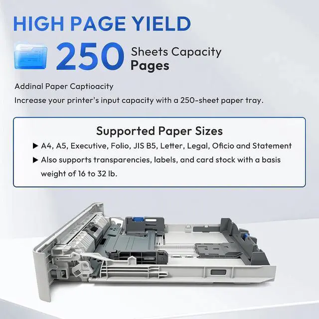 Alt view image 3 of 6 - RM2-5392-000 Printer Cassette Paper Input Tray 2 Assembly - 250 Sheet