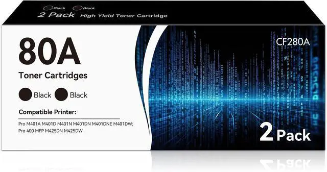 Main image of 80A Black Toner Cartridges 2-Pack Replacement for HP 80A 80X CF280A Toner