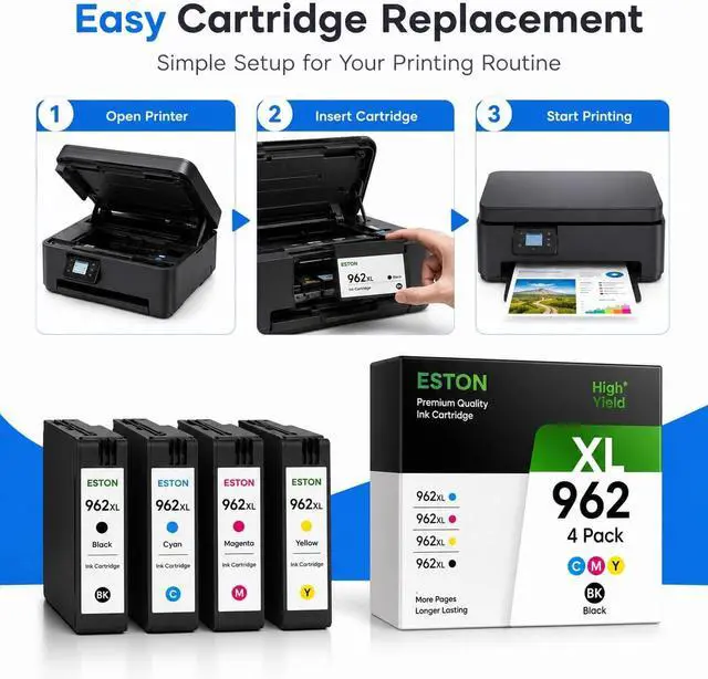 Alt view image 6 of 7 - ESTON 962XL Remanufactured Ink Cartridges Compatible with HP OfficeJet Pro