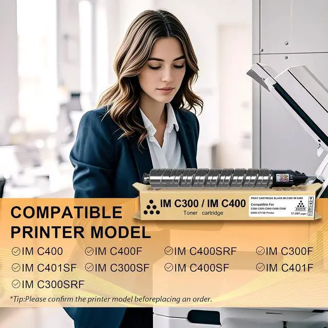 Alt view image 2 of 5 - IM C300 IM C400 Black Toner Cartridge 842370 Compatible for Ricoh IMC300 IMC400 Toner Cartridge for Lanier Savin IMC300F IMC400F IM C300 C300F C400 C400F C400SF IMC401F C401SF Printer(2-Pack,17,000)