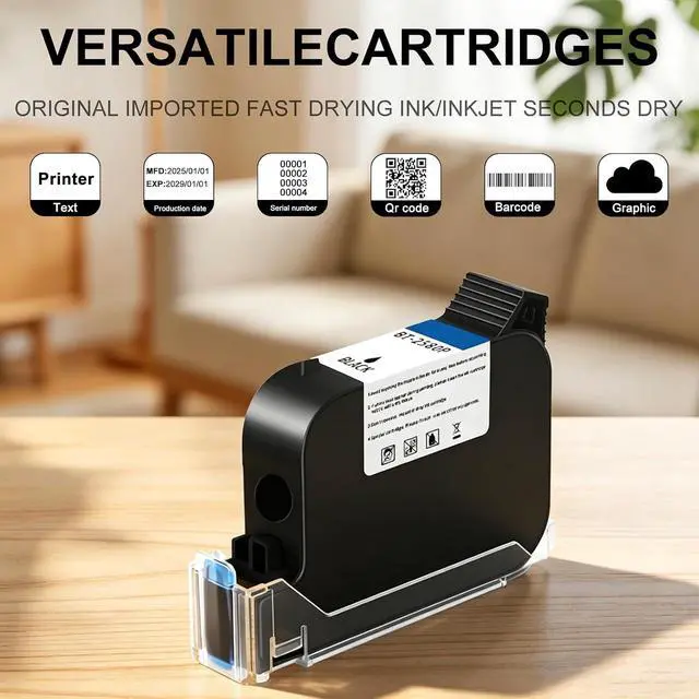 Alt view image 3 of 6 - 42ml Quick-Dry Ink Cartridge, Replacement for 0.5inch/12.7mm Portable Handheld Inkjet Printer Mini Inkjet Printer for All Model (Black)
