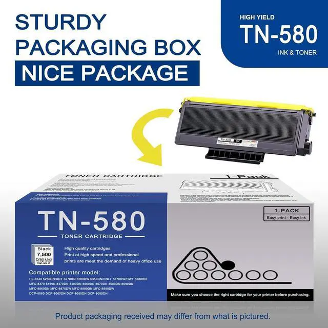 Alt view image 5 of 7 - 1 Pack TN580 TN-580 Black Toner Cartridge Compatible TN580 Replacement for Brother HL-5240 5250DN/DNT 5270DN 5280DW MFC-8370 8460N 8470DN 8480DN 8660DN 8670DN 8690DN 8860DN DCP-8060 8065DN Printe