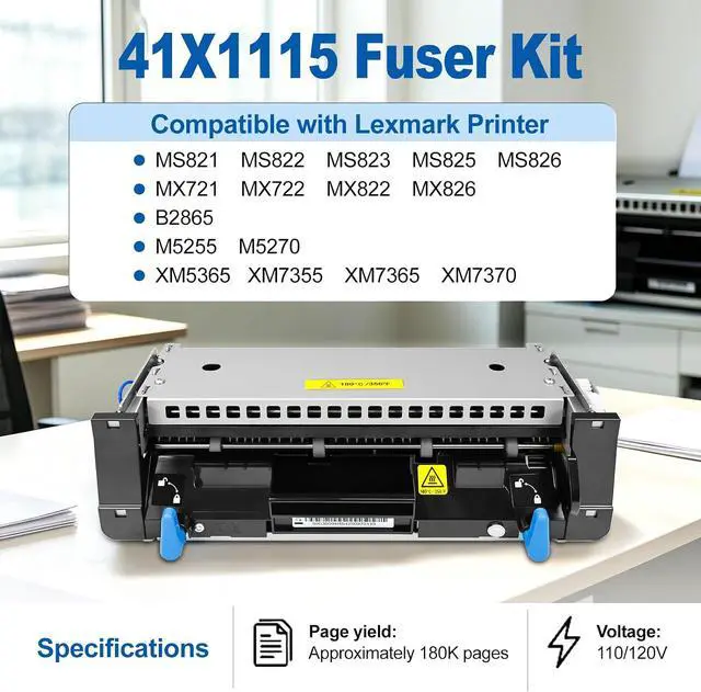 Alt view image 5 of 7 - 41X1115 Fuser Kit Replacement Compatible with Lexmark MS821 MS822 MS823 MS825 MS826 MX721 MX722 MX822 MX826 B2865 M5255 M5270 XM5365 XM7370 Laser Printer Fuser Maintenance Unit 180000 Yield 110/120V