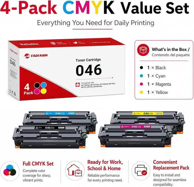 Alt view image 5 of 7 - 046 Toner Cartridges 4 Pack Replacement for Canon 046 for Color ImageCLASS MF733Cdw MF731Cdw MF735Cdw LBP654Cdw MF733 MF731 Printer (Black Cyan Magenta Yellow)
