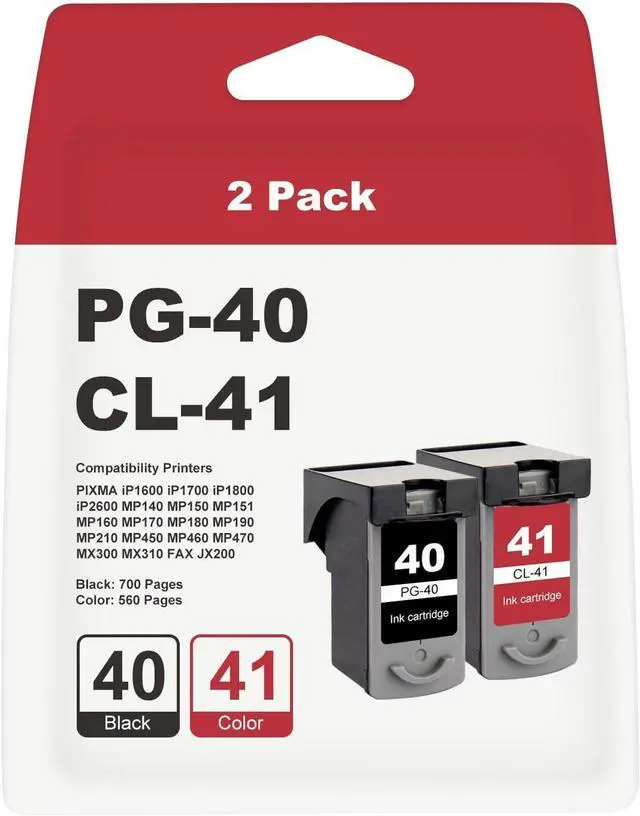 Main image of PG-40 CL-41 Ink Cartridge Replacement for Canon PG40 CL41 Ink Cartridge for PIXMA IP1800 IP2600 MP140 MP150 MP151 MP160 MP170 MP180 MP190 MP210 MP450 MP460 MP470 FAX JX200 (1 Black, 1 Color)