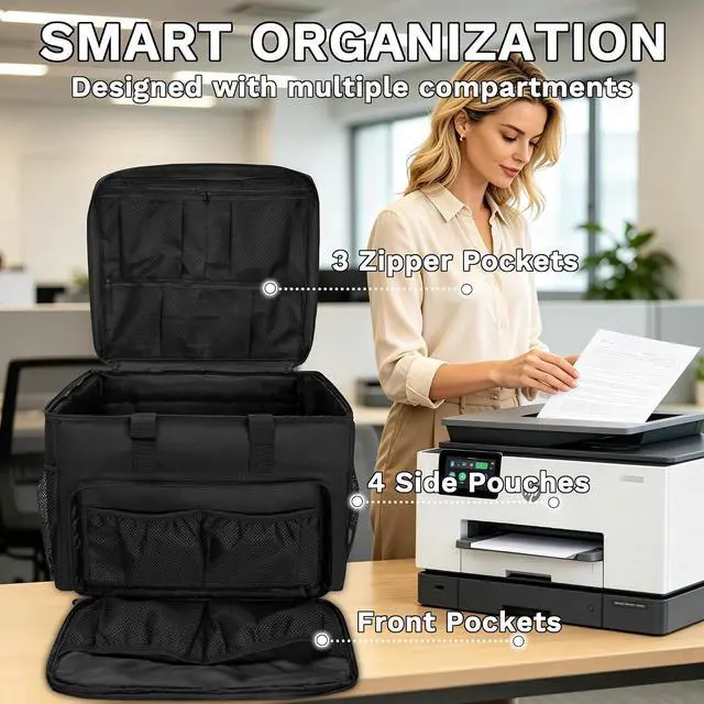 Alt view image 2 of 7 - CROTIRAD Printer Carrying Case for HP OfficeJet DeskJet Smart Tank, Black
