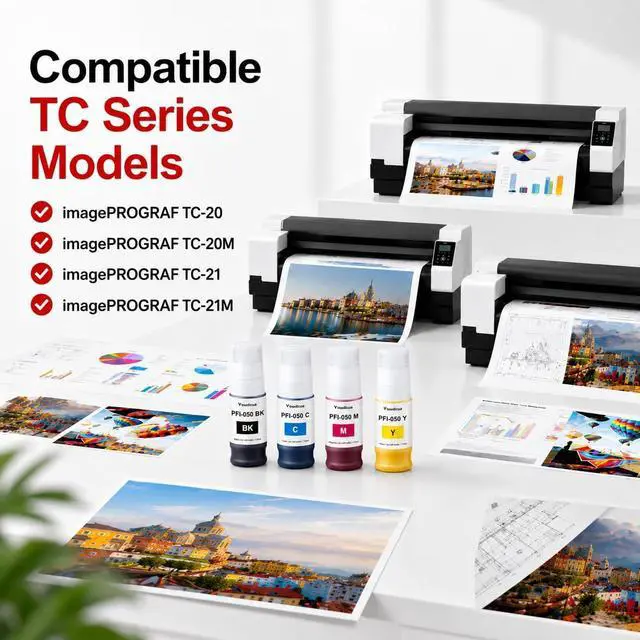 Alt view image 2 of 7 - PFI050 PFI-050 Ink Refill 4-Pack(BK/C/M/Y) Replacement for Canon imagePROGRAF TC-20 TC-20M Printer