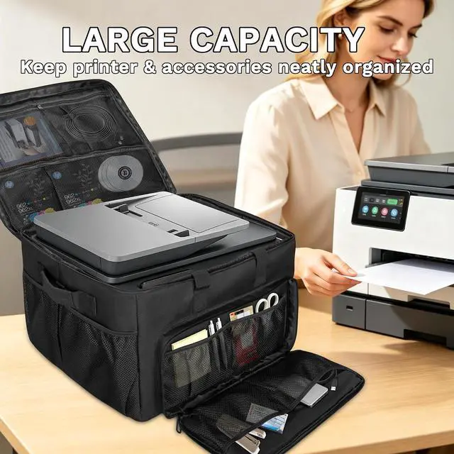 Alt view image 3 of 7 - CROTIRAD Printer Carrying Case for HP OfficeJet DeskJet Smart Tank, Black