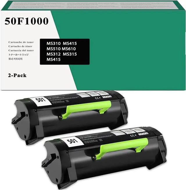 Main image of 50F1000 Toner Cartridge Black 2-Pack High Yield Replacement for 50F1000 50F1H00 Toner Compatible with MS310 MS312 MS315 MS410 MS415 MS510 MS610