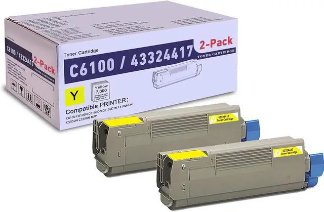 Main image of 2 Pack Yellow 43324417 Compatible C6100 Toner Cartridge, Replacement for OKI C6100 (43324417) - Compatible with: C6100N C6100DN C6100DTN C5550N C5550N MFP Printer