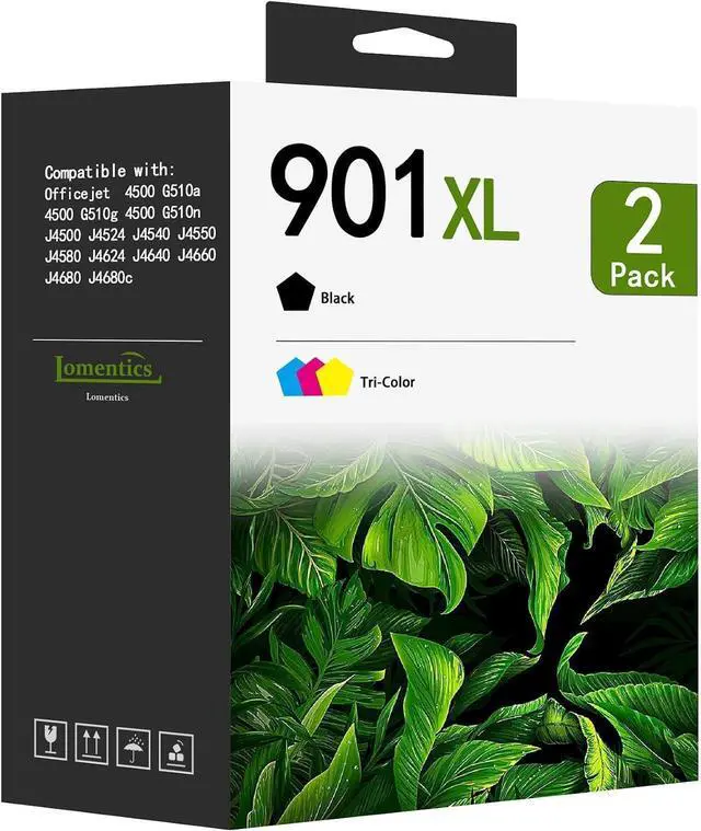 Main image of 901XL Ink Cartridges High-Yield (2-Pack, Black/Tri-Color) Replacement for HP 901XL 901 Ink Cartridge Officejet 4500 J4524 J4540 J4550 J4580 J4624 J4680 Printer