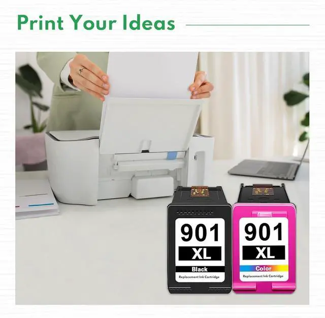 Alt view image 6 of 6 - 901XL Ink Cartridges High-Yield (2-Pack, Black/Tri-Color) Replacement for HP 901XL 901 Ink Cartridge Officejet 4500 J4524 J4540 J4550 J4580 J4624 J4680 Printer