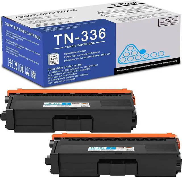 Main image of 2 Pack TN336 TN336C Cyan Toner Cartridge Compatible TN336 Replacement for Brother HL-L8250CDN L8350CDW/CDWT L9200CDW MFC-L8600CDW 9460CDN L8850CDW DCP-9050CDN 9055CDN 9270CDN L8400CDN Printe