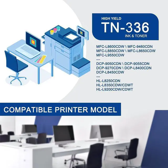 Alt view image 2 of 7 - 2 Pack TN336 TN336C Cyan Toner Cartridge Compatible TN336 Replacement for Brother HL-L8250CDN L8350CDW/CDWT L9200CDW MFC-L8600CDW 9460CDN L8850CDW DCP-9050CDN 9055CDN 9270CDN L8400CDN Printe