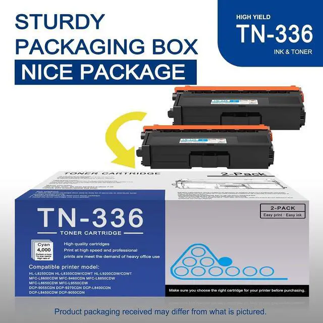 Alt view image 5 of 7 - 2 Pack TN336 TN336C Cyan Toner Cartridge Compatible TN336 Replacement for Brother HL-L8250CDN L8350CDW/CDWT L9200CDW MFC-L8600CDW 9460CDN L8850CDW DCP-9050CDN 9055CDN 9270CDN L8400CDN Printe