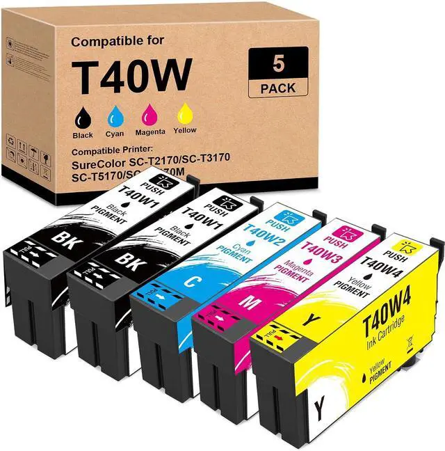 Main image of T40W Ink Cartridges, Replacement for T40W120 T40W220 T40W320 T40W420 with SC-T2170 SC-T3170 SC-T3170M SC-T5170 SC-T5170M SC T2170 T3170 T3170M T5170 T5170M (5 Pack, 2BK 1C 1M 1Y)