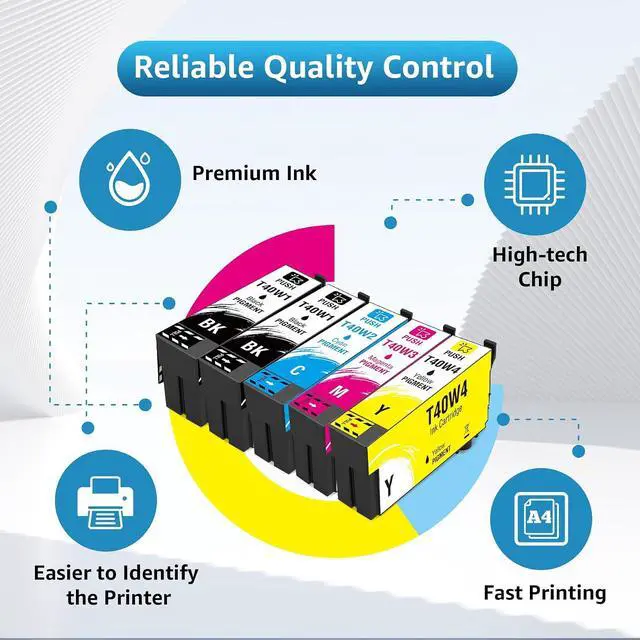 Alt view image 3 of 7 - T40W Ink Cartridges, Replacement for T40W120 T40W220 T40W320 T40W420 with SC-T2170 SC-T3170 SC-T3170M SC-T5170 SC-T5170M SC T2170 T3170 T3170M T5170 T5170M (5 Pack, 2BK 1C 1M 1Y)