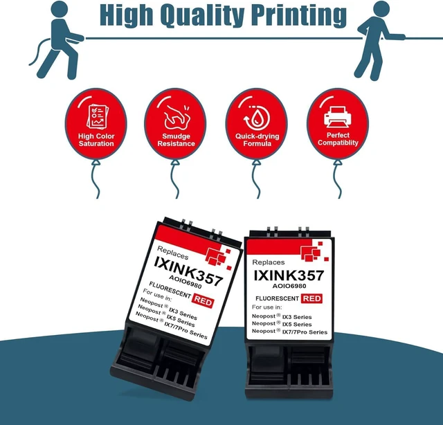 Alt view image 2 of 7 - Compatible IXINK357 Quadient Neopost Ink Cartridge Work for IX-3 IX-5 IX-7 IX-7 Pro Series Franking Machine Fluorescent Red Postage Ink Cartridge, 2 Pack Standard Capacity