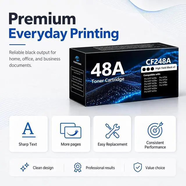 Alt view image 5 of 7 - 48A Toner Cartridge 3 Pack Black Replacement for HP 48A CF248A to use with Pro M15w M28w M29w M31w M28a M29a M30w M15a M16a M16w Printer