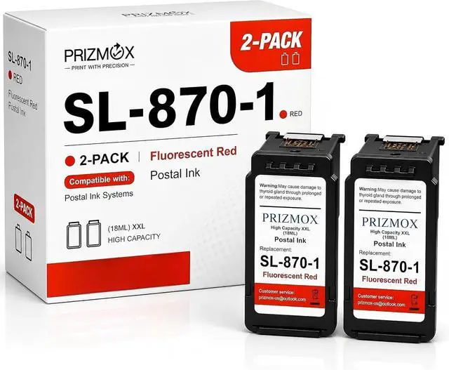 Main image of SL-870-1 XXL Fluorescent Red Ink Cartridge Compatible for Pitney Bowes SL870 New SendPro Mailstation Postage Meter CSD1, 2-Pack