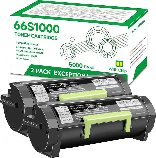 Main image of 66S1000 High Yield Black Toner Cartridge (with Chip) Replacement for Lexmark MS531dw MS631dw MS632dwe MX532adwe Printe (2 Pack , 6000 Page)