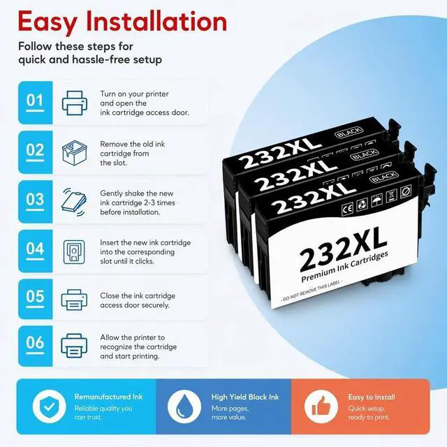 Alt view image 3 of 5 - 232XL Remanufactured Ink Cartridges 3-Pack High Yield