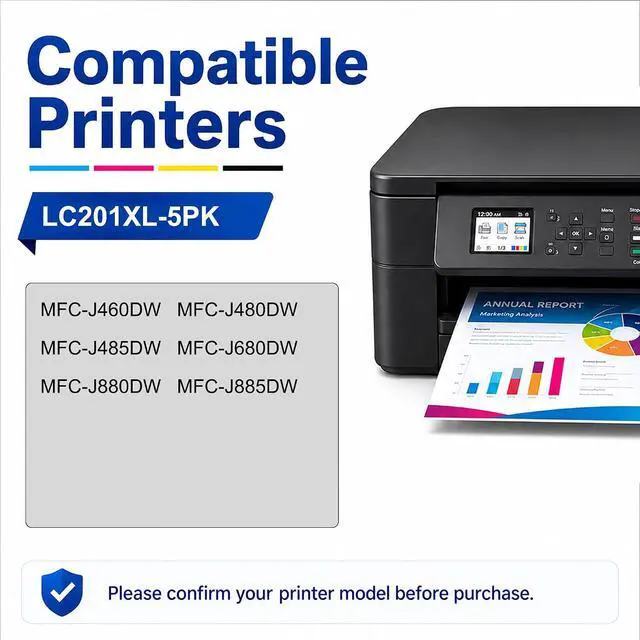 Alt view image 2 of 7 - LC201XL Ink Cartridges 5-Pack Replacement for Brother LC201 XL, 2BK/C/M/Y