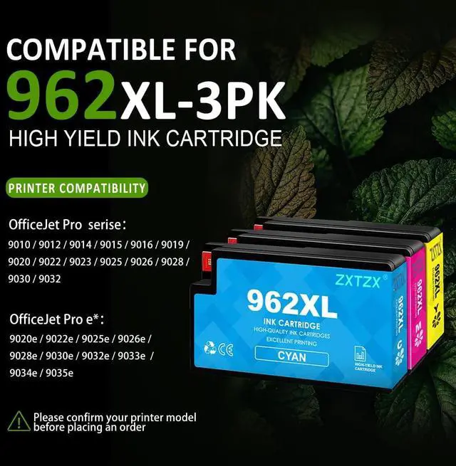 Alt view image 2 of 6 - 962XL Ink Cartridges 3 Pack Cyan Magenta Yellow Compatible for HP 962 XL Replacement Ink Work with OfficeJet Pro 9010 9015 9020 9025 9027 9028 9029 All-in-One Printer (3Pack1C+1Y+1M)