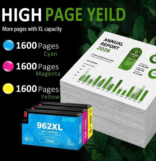 Alt view image 3 of 6 - 962XL Ink Cartridges 3 Pack Cyan Magenta Yellow Compatible for HP 962 XL Replacement Ink Work with OfficeJet Pro 9010 9015 9020 9025 9027 9028 9029 All-in-One Printer (3Pack1C+1Y+1M)