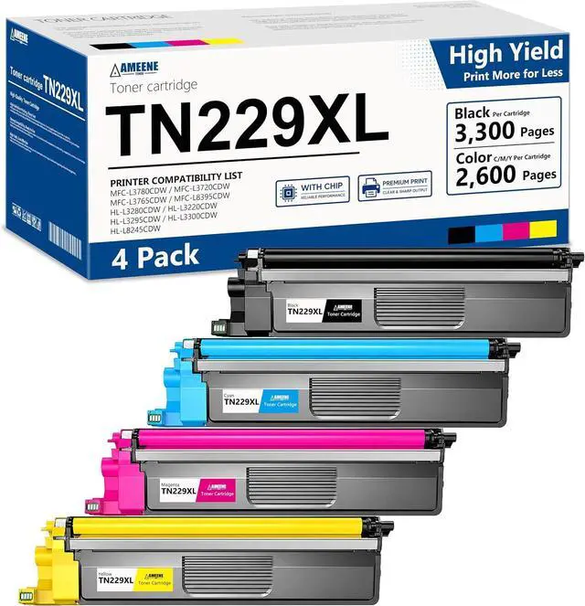 Main image of TN229XL TN229 High Yield Toner Cartridges 4 Pack Replacement for Brother TN-229 TN 229XL TN 229 Toner for MFC-L3780CDW HL-L3280CDW MFC-L3720CDW HL-L3220CDW HL-L3300CDW MFC-L3780CDW Printer(BK/C/M/Y)