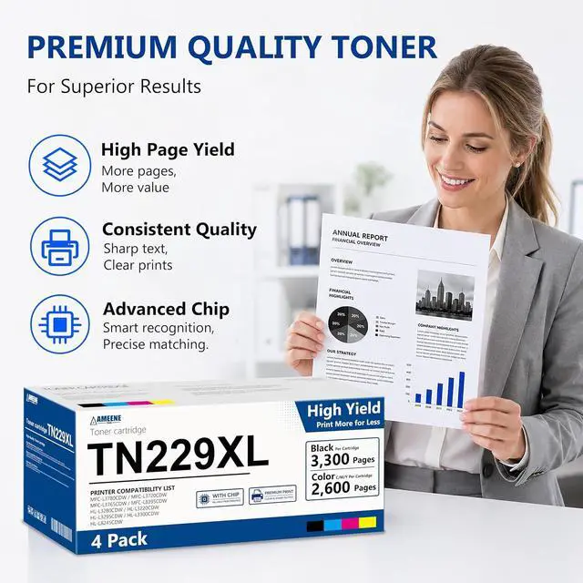 Alt view image 5 of 6 - TN229XL TN229 High Yield Toner Cartridges 4 Pack Replacement for Brother TN-229 TN 229XL TN 229 Toner for MFC-L3780CDW HL-L3280CDW MFC-L3720CDW HL-L3220CDW HL-L3300CDW MFC-L3780CDW Printer(BK/C/M/Y)