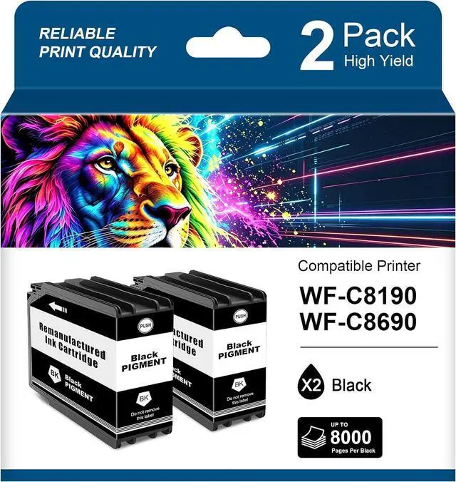 Main image of Remanufactured T912XL Ink Cartridge Black T912XL T912 XL Compatible with Workforce Pro WF-C8190 WF-C8690 WF C8190 WF C8690 WFC8190 WFC8690 Printer (2 Pack)