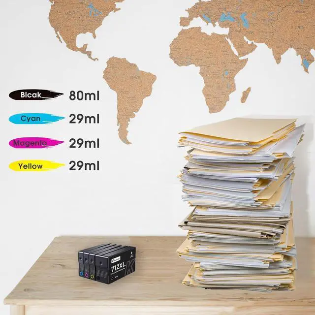 Alt view image 2 of 6 - 712XL 712 Ink Cartridges High Yield Combo Pack Compatible with HP DesignJet T210 T230 T250 T630 T650 Studio Plotter Printer (4-Pack, Black Cyan Magenta Yellow, 80mL Black + 29mL Color)