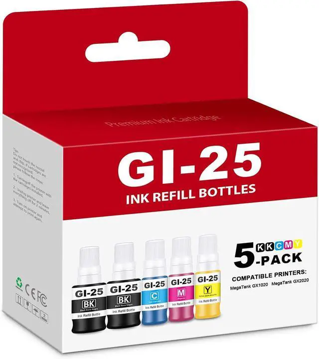 Main image of GI-25 Ink Refill Bottles 5-Pack GI25 Black Cyan Magenta Yellow Compatible
