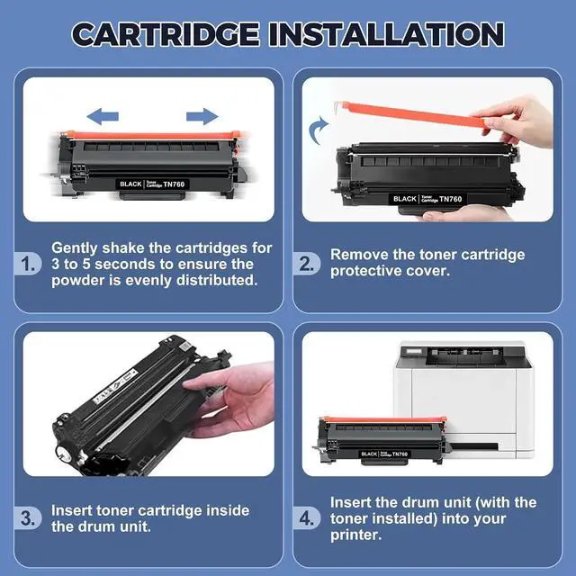 Alt view image 7 of 7 - Compatible TN760 Toner Cartridge Replacement for Brother TN-760, 4 Black