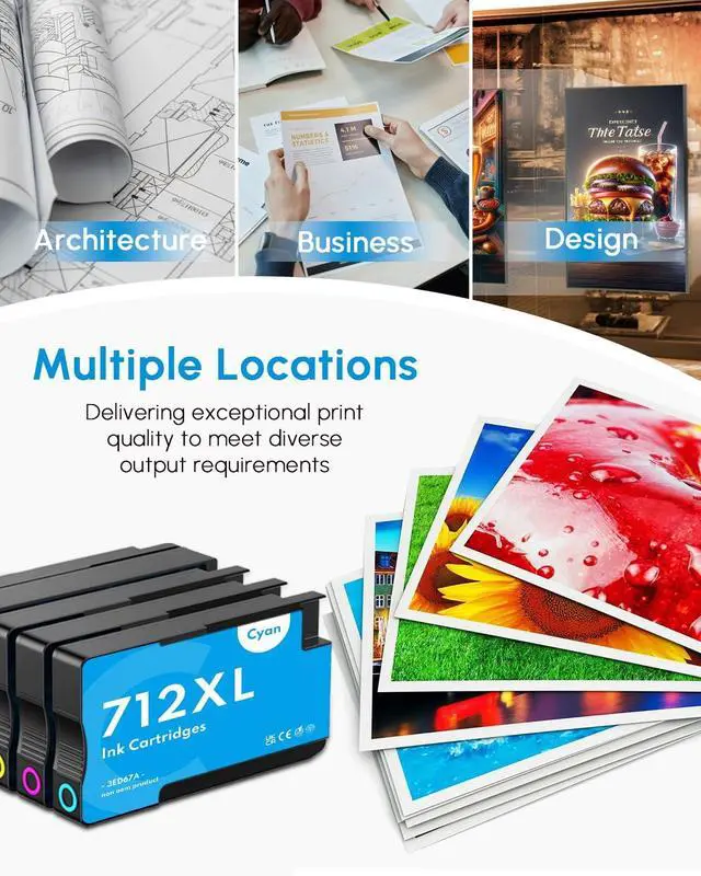 Alt view image 7 of 7 - 712 712XL Ink Cartridges Replacement for HP 712XL Ink Cartridges Combo Pack