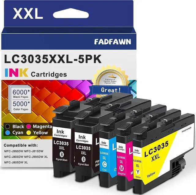 Main image of LC3035XXL LC3035 BK/C/M/Y Ink Cartridges Super High Yield (5-Pack) - Replacement for Brother LC3033 LC3035 Ink Cartridges Work with MFC-J995DW MFC-J815DW MFC-J805DW MFC-J995DW XL MFC-J805DW XL Printer