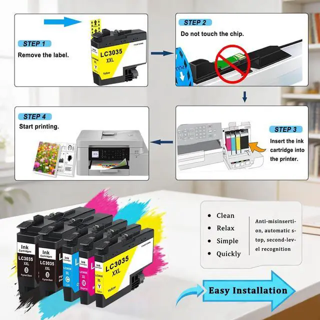Alt view image 5 of 7 - LC3035XXL LC3035 BK/C/M/Y Ink Cartridges Super High Yield (5-Pack) - Replacement for Brother LC3033 LC3035 Ink Cartridges Work with MFC-J995DW MFC-J815DW MFC-J805DW MFC-J995DW XL MFC-J805DW XL Printer