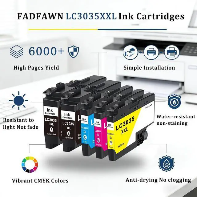 Alt view image 3 of 7 - LC3035XXL LC3035 BK/C/M/Y Ink Cartridges Super High Yield (5-Pack) - Replacement for Brother LC3033 LC3035 Ink Cartridges Work with MFC-J995DW MFC-J815DW MFC-J805DW MFC-J995DW XL MFC-J805DW XL Printer