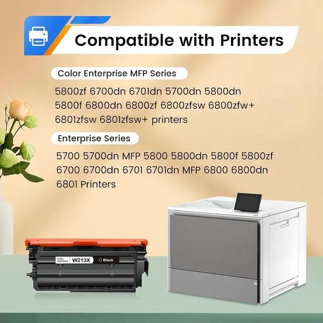 Alt view image 2 of 6 - 213x Black Toner Cartridge W2130X Compatible Replacement for HP 213X Toner Cartridge Work for HP LaserJet Enterprise 5700, 5800, 6700, 6701, 6800, 6801 (1 Pack 213x Toner Black)