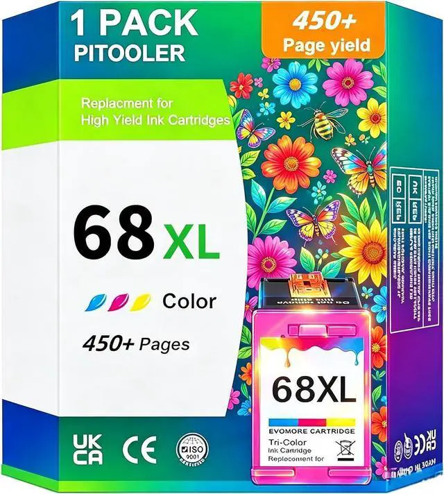 Main image of 68XL Tri Color Ink Cartridge Replacement for HP HP+ Ink 68 Ink Works for Envy 6100e 6120e 6130e 6500e 6530e 6531e 6532e Series 68e Compatible with 6155e 6152e 6552e 6558e 6165e Printers(1 Tri-Color)